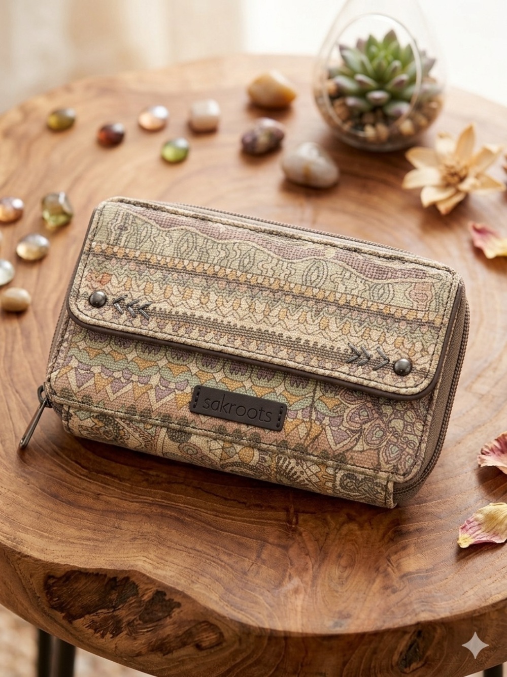Sakroots Artist Circle Large Zip Around Wallet - Sage Spirit Desert Print